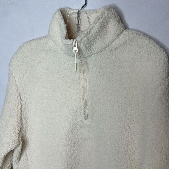 Old Navy Sherpa Teddy Bear Cream Quarter Zip Sweater. Size Medium. Unisex. - Picture 2 of 6